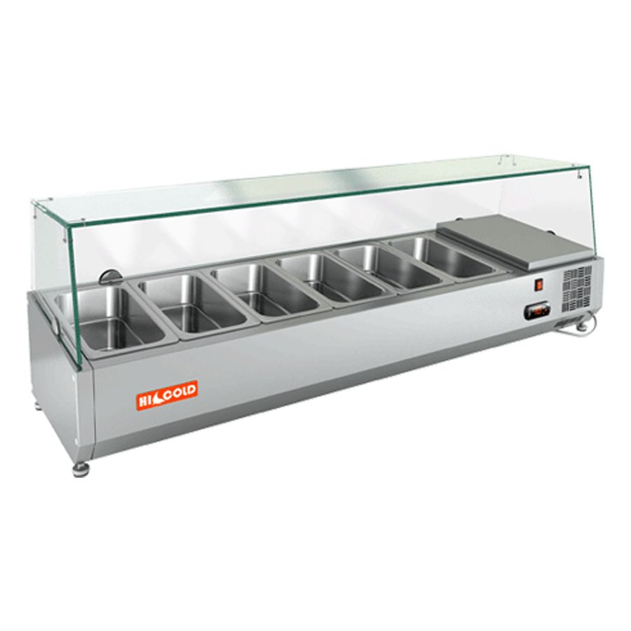 VRX 1400 1/3 витрина охл.настольная, со стеклом, 1400х385х459 мм, HICOLD RUS