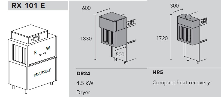 МАШИНА ПОСУДОМОЕЧНАЯ DIHR RX 101 E SX+DR24+HR5+DDE/ДЕЛЕНИЕ 2 ЧАСТИ