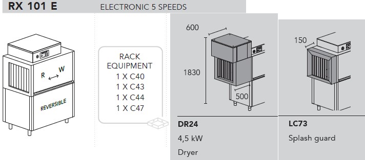 МАШИНА ПОСУДОМОЕЧНАЯ DIHR RX 101 E DX+DDE+DR24+LC73